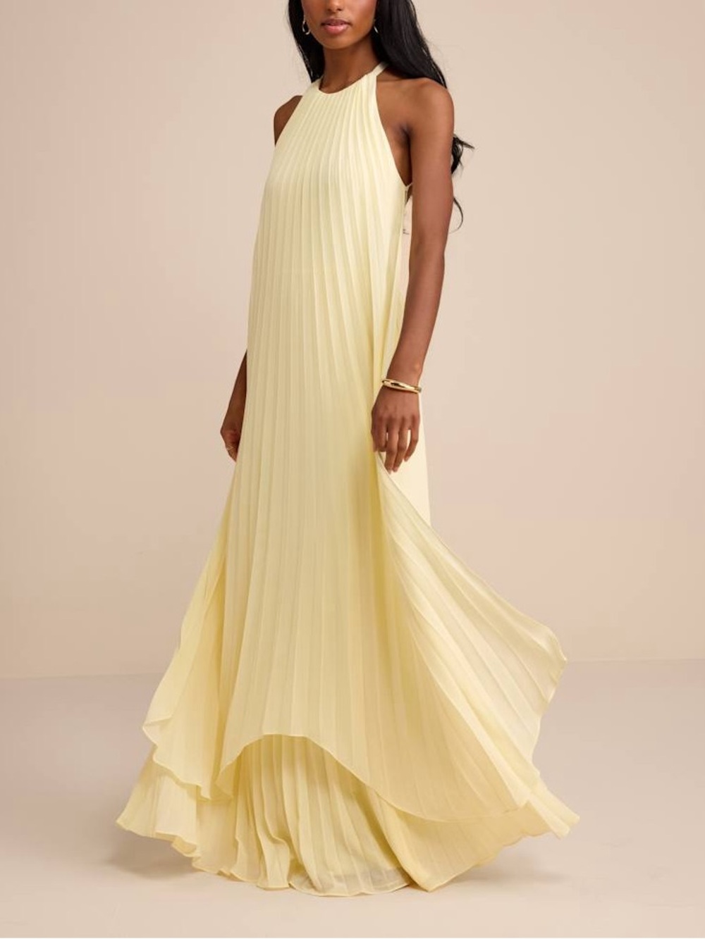 Lulus Dorala Light Yellow Pleated Lace-Up Tiered Maxi Dress Size XS NWT